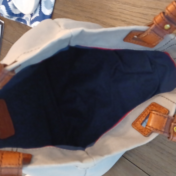 Fossil Taupe Canvas Embellished Circles Squares Tote Bag - Picture 14 of 16